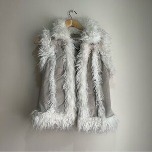 BB Dakota Vest Genuine Leather Womens Size Small Faux Fur Trim Boho Penny Lane